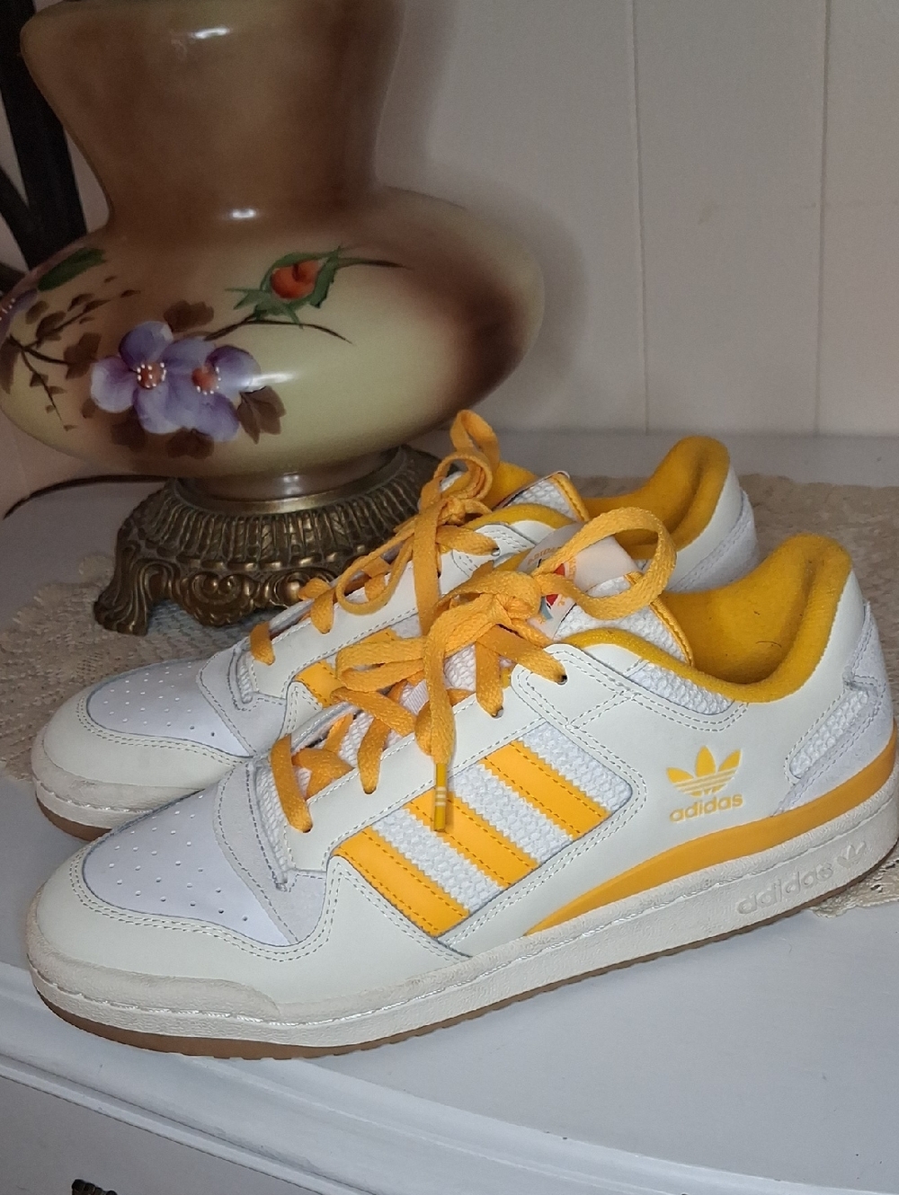 adidas White and Yellow Retro Low-Top Sneakers